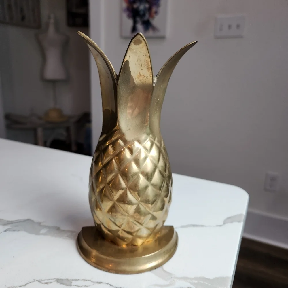 Vintage Brass Pineapple Bookends, Set Of 2, Mid Century, Fruit - Picture 4 of 6